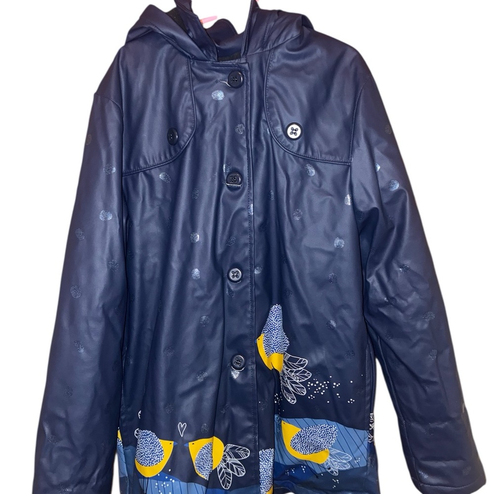 Catimini Navy Blue Raincoat with Yellow Accents size 12